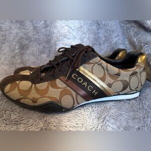 Coach Jayme Signature C Low-top Sneakers in a Brown, Tan & Metallic Gold Size 7